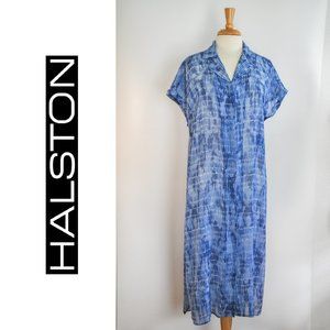 NWOT Halston Watercolor Tie Dye Sheer Shirt Dress or Beach Coverup White Lotus